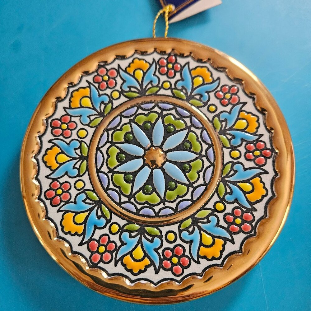 luxury enamel and gold personal coaster made in Spain 24k gold accents